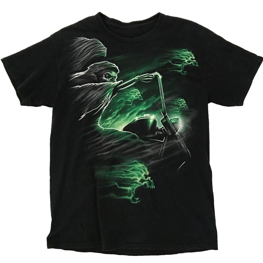 Vintage Green Flames Demon Biker T-Shirt